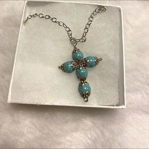 NWOT Turquoise Cross Necklace Long Chain ✔️
